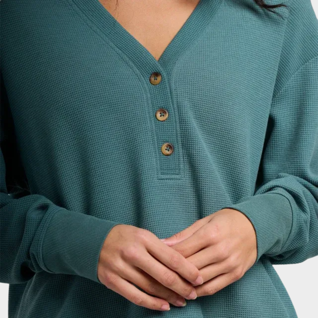 Women's Waffle Long Sleeve Henley